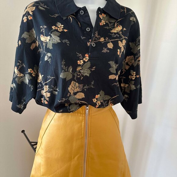 Bird print, black polo shirt - Picture 2 of 9